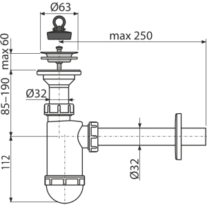 Сифон для умывальника ALСAPLAST Alcadrain DN32 с нержавеющей peшeткой DN63