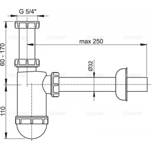 Сифон для умывальника ALСAPLAST Alcadrain DN32 c накидной гайкой 5/4"