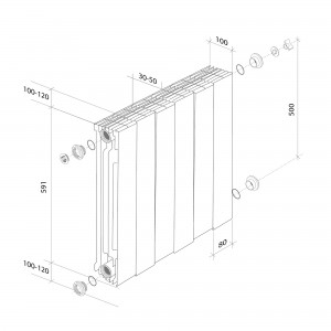 Дизайн-радиатор бимет. Royal Thermo PianoForte Silver Satin VDR 500 x 100 6 секц. (нижн. подкл.)