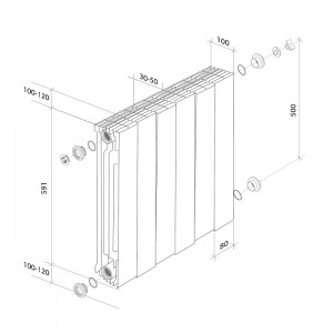 Дизайн-радиатор бимет. Royal Thermo PianoForte Bianco Traffico 500 x 100- 8 секц.