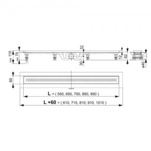 Канал дренажный ALCAPLAST Alcadrain 550*60 д.40мм APZ9-550 (решетка Simple Cube в компл.)