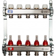 Коллектор из нержавеющей стали с расходомерами 5 вых. STOUT