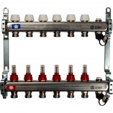 Коллектор из нержавеющей стали с расходомерами, с клапаном вып. воздуха и сливом 6 вых. STOUT