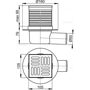 Трап ALCAPLAST Alcadrain 100*100/50мм углов. нерж.решетка APV1