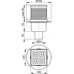 Трап ALCAPLAST Alcadrain 105*105/50 прямой нерж.реш.,  сухой/мокрый затвор SMART APV32