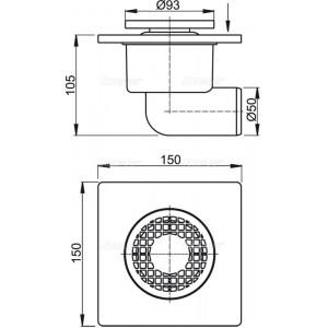 Трап ALCAPLAST Alcadrain 150*150/50мм углов. пластм.решетка APV3