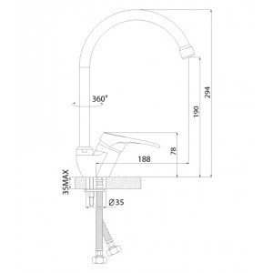 Смеситель однозахватный (35 мм) для кухни, с высоким поворотным изливом 180мм, B35-23
